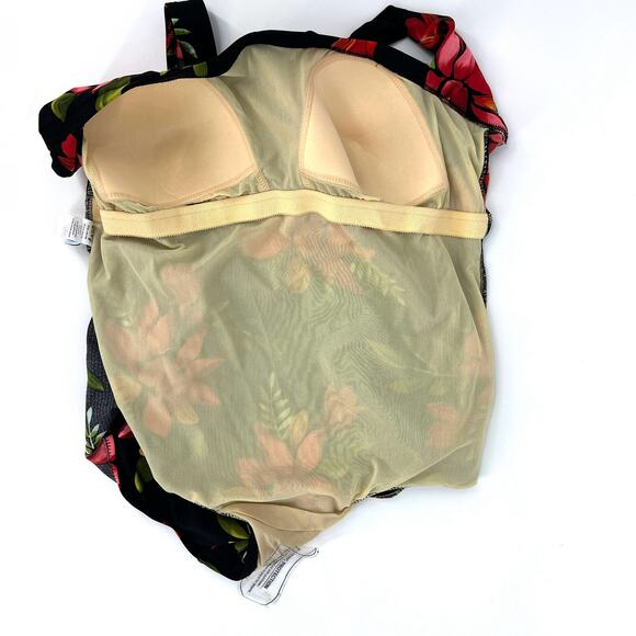 Swim 365 One Piece Swimsuit Black Red Floral Size 22W - Picture 4 of 12